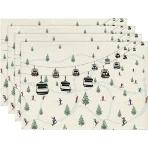 Artoid Mode Cable Car Ski Winter Placemats Set of 4, 12×18 Inch Seasonal Holiday Christmas Place Mats for Party Dining Table