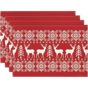 Artoid Mode Fair Isle Pattern Deers Winter Placemats Set of 4, 12×18 Inch Christmas Table Mats for Table Runner Party Kitchen Dining Decoration(Red)