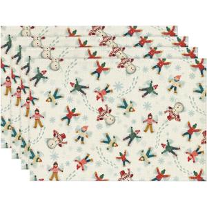 Artoid Mode Snow Ski Happy Winter Placemats Set of 4, 12×18 Inch Seasonal Holiday Christmas Place Mats for Party Dining Table