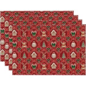 Artoid Mode Xmas Trees Balls Reindeer Christmas Placemats Set of 4, 12×18 Inch Seasonal Winter Holiday Place Mats for Party Dining Table