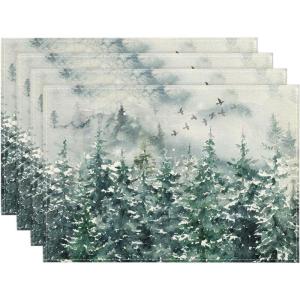 Artoid Mode Xmas Trees Winter Placemats Set of 4, 12×18 Inch Seasonal Blue Christmas Table Mats for Party Kitchen Dining Decoration(Green)