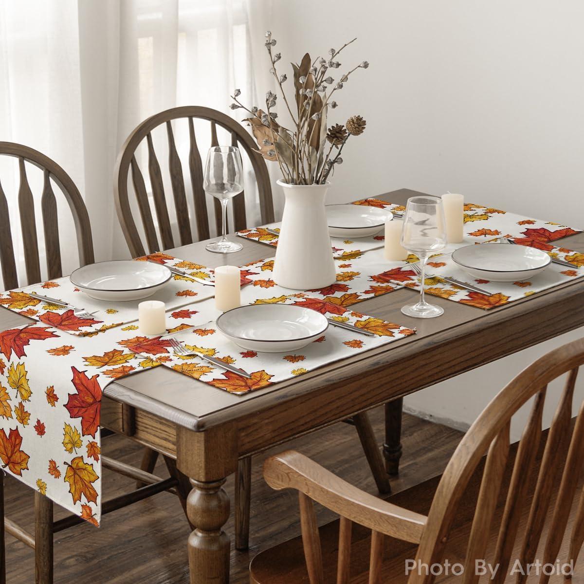 image:imageArtoid Mode Maple Leaves Fall Placemats Set of 4 12x18 Inch Thanksgiving Seasonal Table Mats for Party Kitchen Dining Decoration