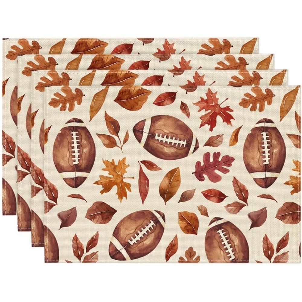 image:imageArtoid Mode Rugby Maple Leaves Football Fall Placemats Set of 6 12x18 Inch Seasonal Table Mats for Table Runner Party Kitchen Dining DecorationBrownOrange