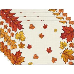 Artoid Mode Maple Leaves Fall Placemats Set of 4, 12×18 Inch Thanksgiving Seasonal Table Mats for Party Kitchen Dining Decoration