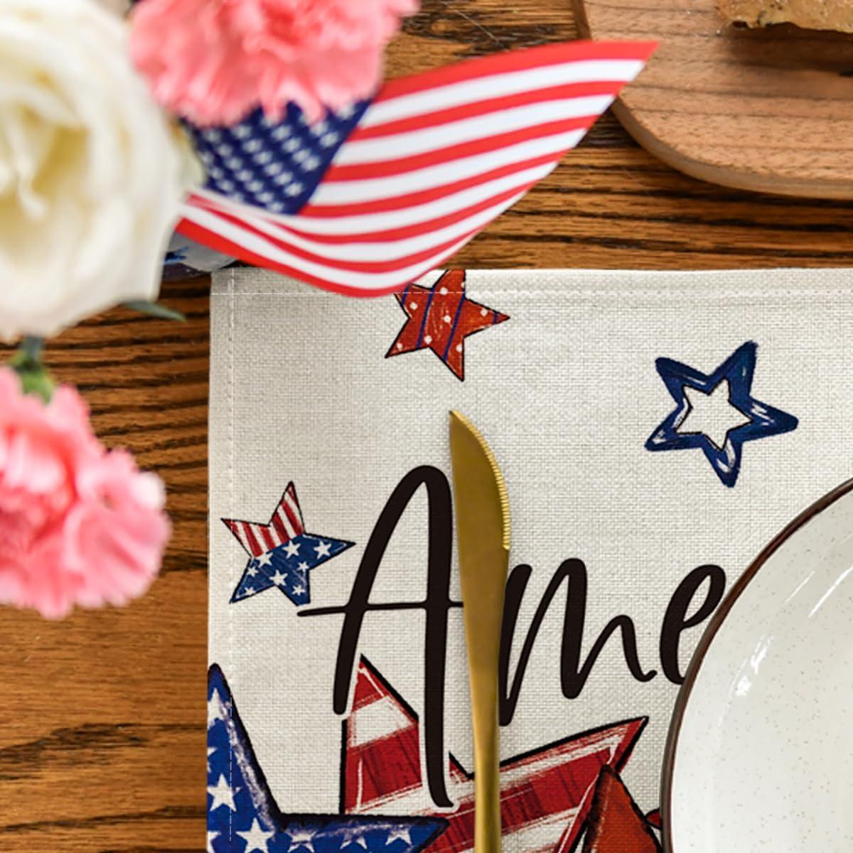 image:imageArtoid Mode Stars Black Cat Patriotic 4th of July Placemats Set of 4 12x18 Inch Memorial Day Holiday Table Mats for Party Kitchen Dining Decoration