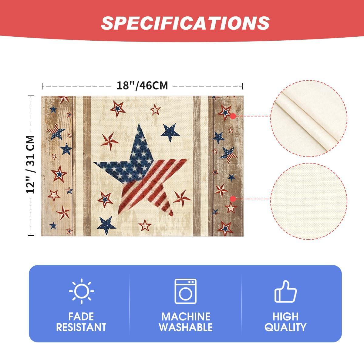 image:imageArtoid Mode Wood Stars StripShaped Patriotic 4th of July Placemats Set of 412x18 Inch Memorial Day Seasonal Spring Table Mats for Party Kitchen Dining DecorationWood