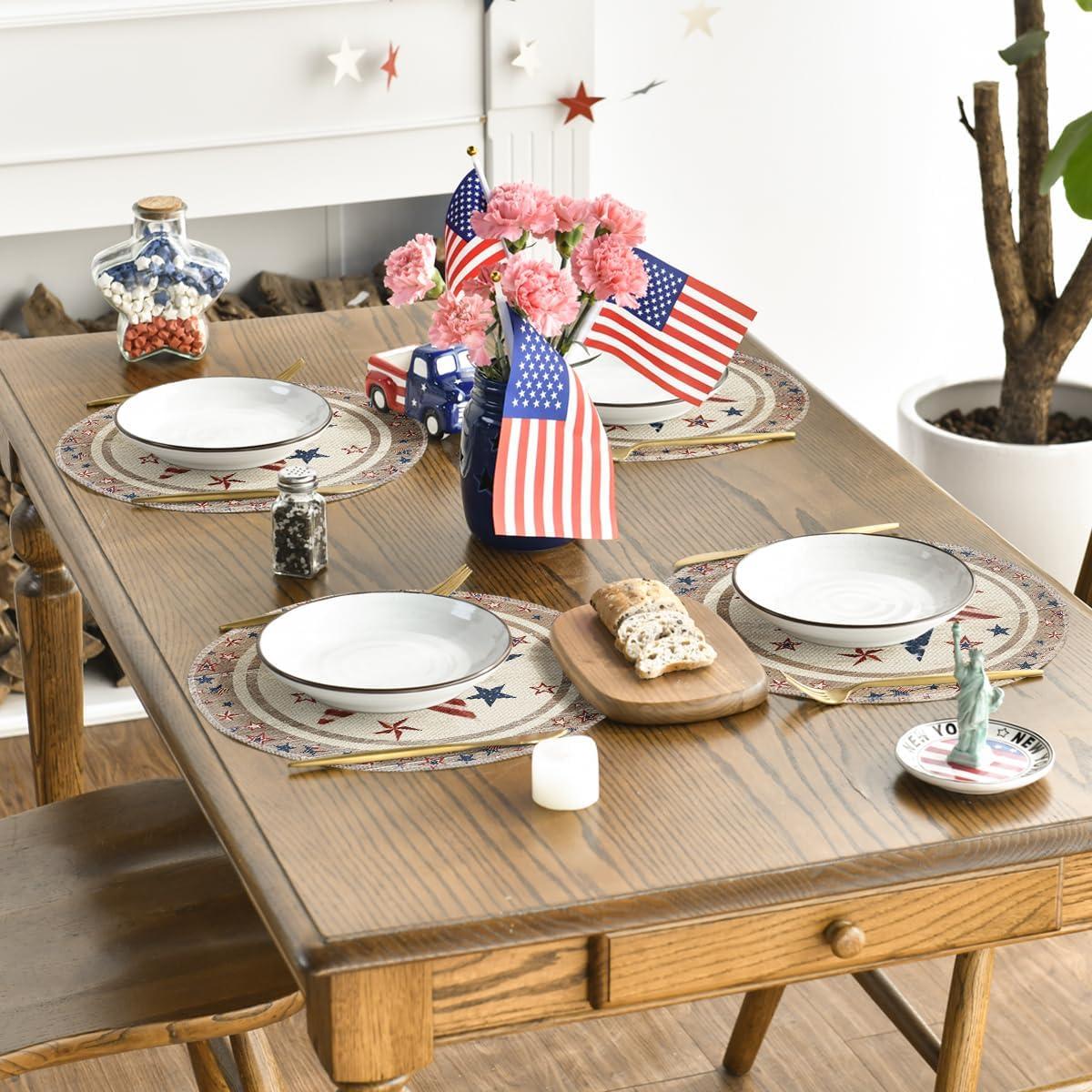 image:imageArtoid Mode Wood Stars StripShaped Patriotic 4th of July Placemats Set of 412x18 Inch Memorial Day Seasonal Spring Table Mats for Party Kitchen Dining DecorationWood