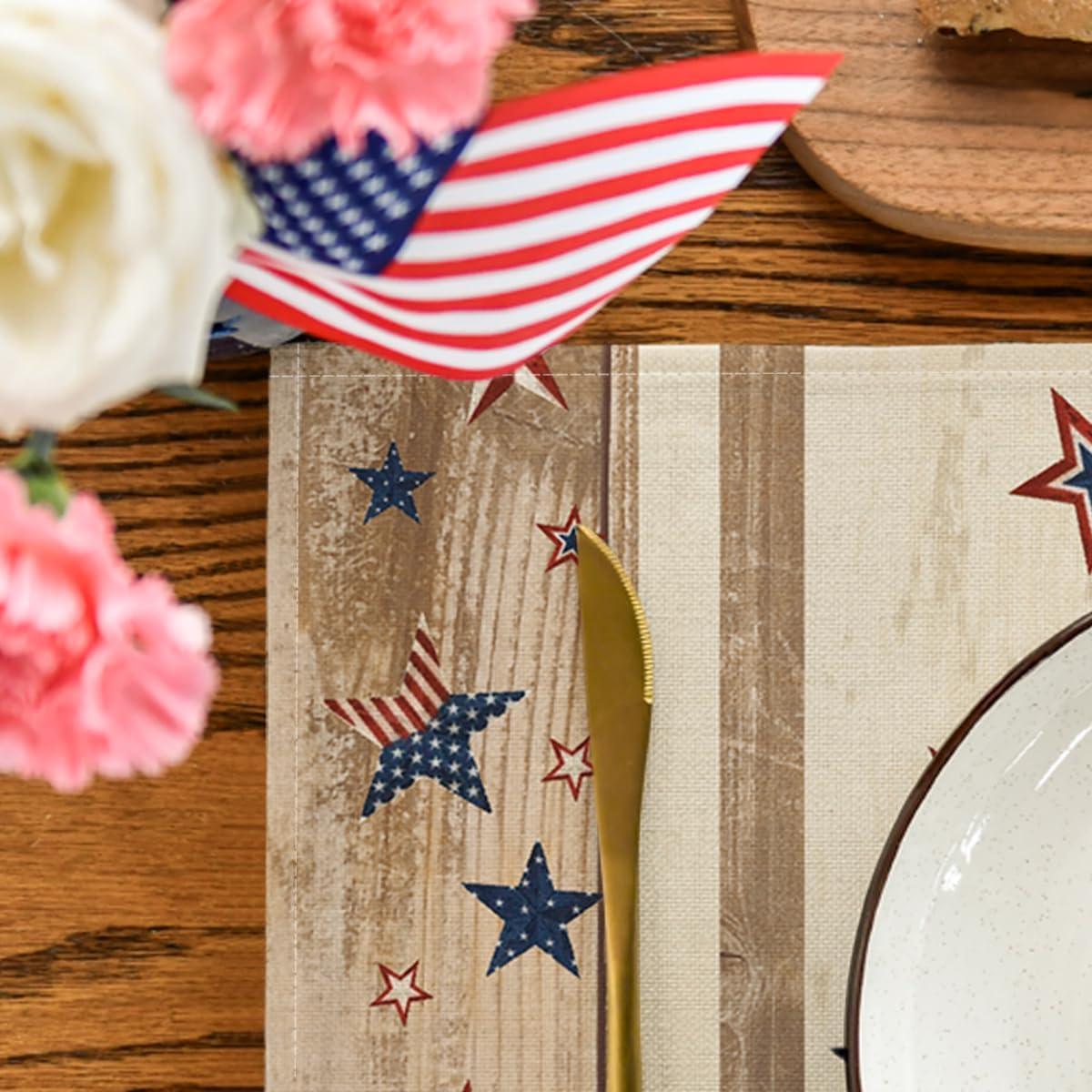 image:imageArtoid Mode Wood Stars StripShaped Patriotic 4th of July Placemats Set of 412x18 Inch Memorial Day Seasonal Spring Table Mats for Party Kitchen Dining DecorationWood
