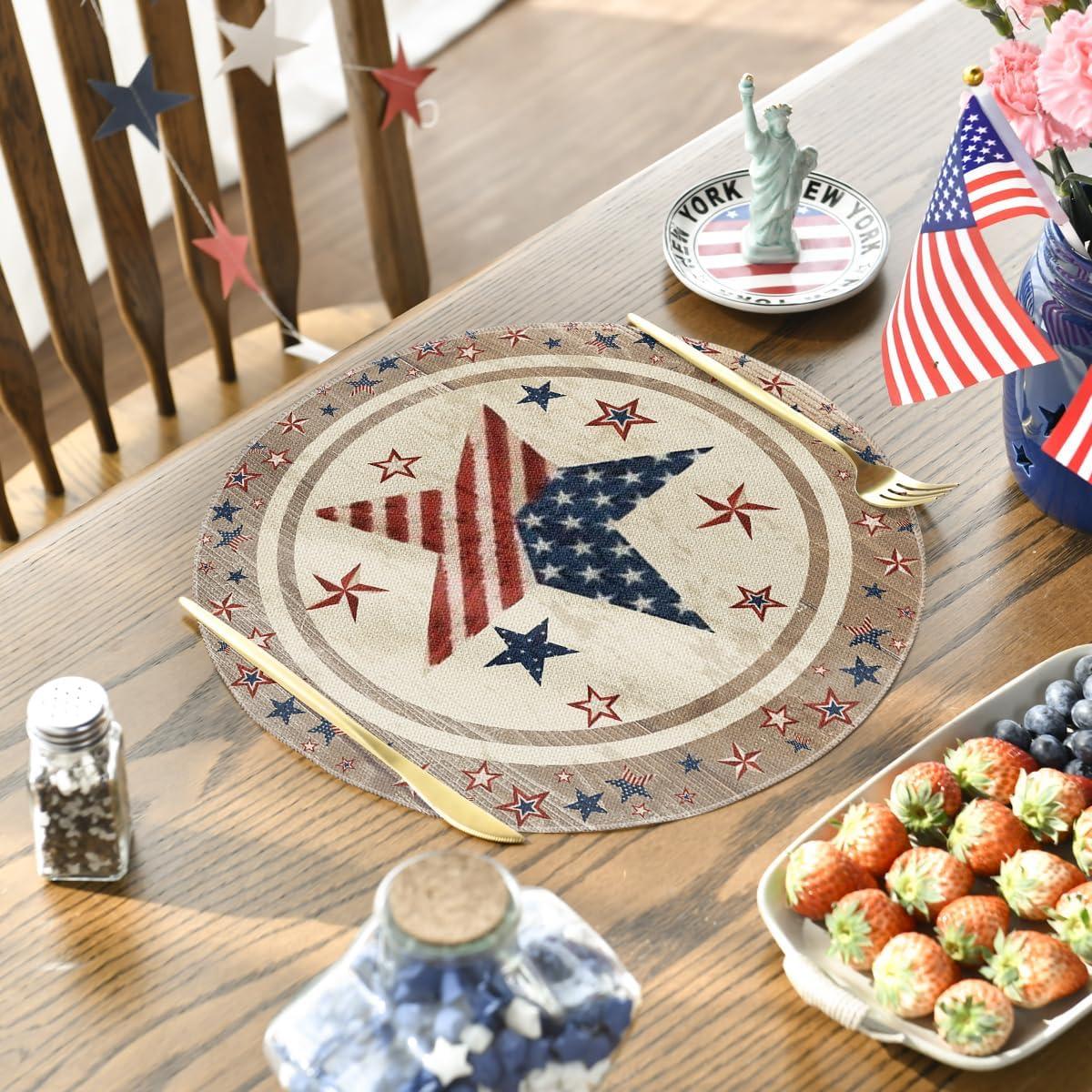 image:imageArtoid Mode Wood Stars StripShaped Patriotic 4th of July Placemats Set of 412x18 Inch Memorial Day Seasonal Spring Table Mats for Party Kitchen Dining DecorationWood