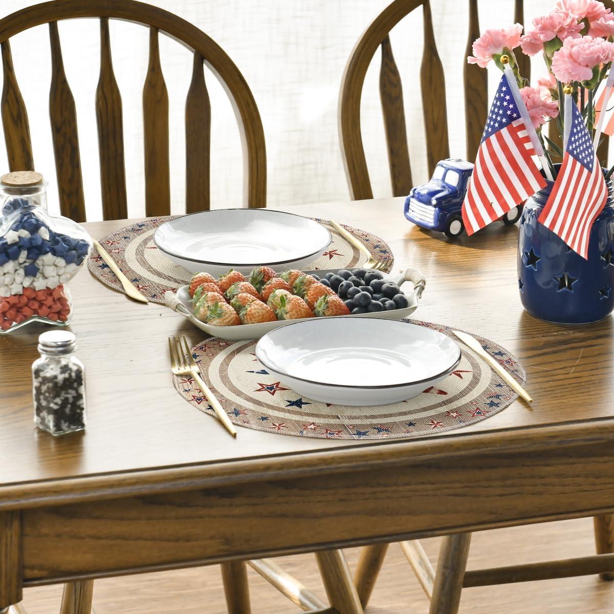 image:imageArtoid Mode Wood Stars StripShaped Patriotic 4th of July Placemats Set of 412x18 Inch Memorial Day Seasonal Spring Table Mats for Party Kitchen Dining DecorationWood