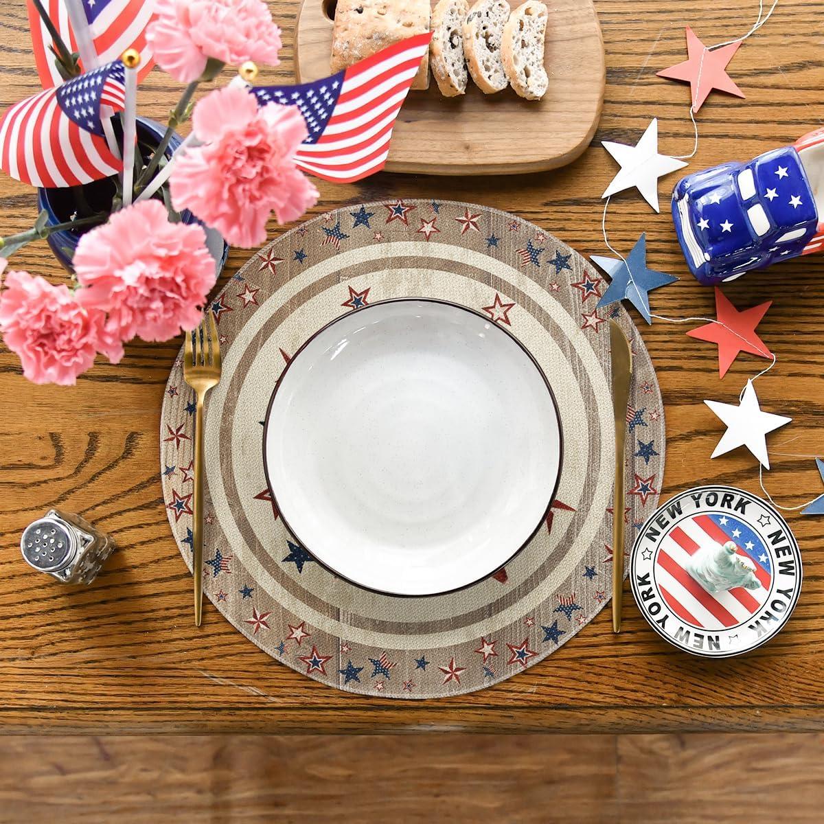 image:imageArtoid Mode Wood Stars StripShaped Patriotic 4th of July Placemats Set of 412x18 Inch Memorial Day Seasonal Spring Table Mats for Party Kitchen Dining DecorationWood