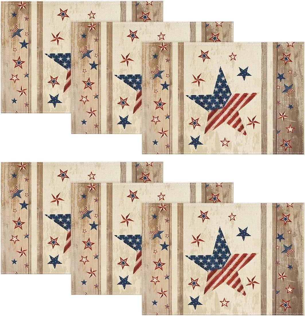 image:imageArtoid Mode Wood Stars StripShaped Patriotic 4th of July Placemats Set of 412x18 Inch Memorial Day Seasonal Spring Table Mats for Party Kitchen Dining DecorationWood