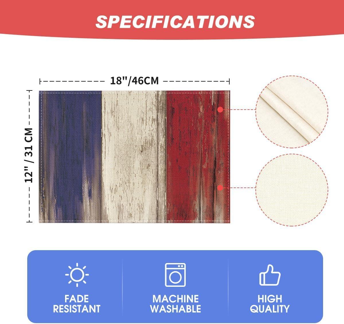 image:imageArtoid Mode Wood Style Stripes 4th of July Placemats Set of 4 12x18 Inch Memorial Day Patriotic Table Mats for Party Kitchen Dining DecorationBlueBeigeRed