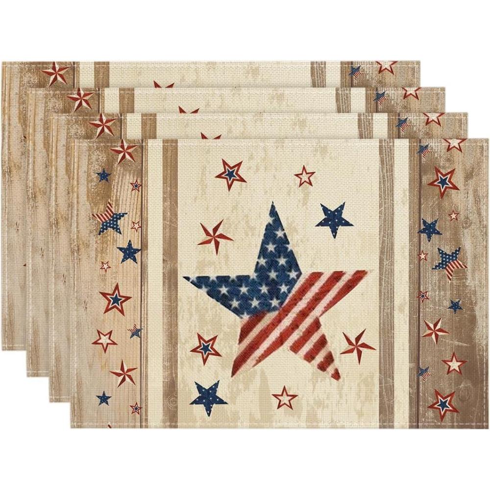 image:imageArtoid Mode Wood Stars StripShaped Patriotic 4th of July Placemats Set of 412x18 Inch Memorial Day Seasonal Spring Table Mats for Party Kitchen Dining DecorationWood