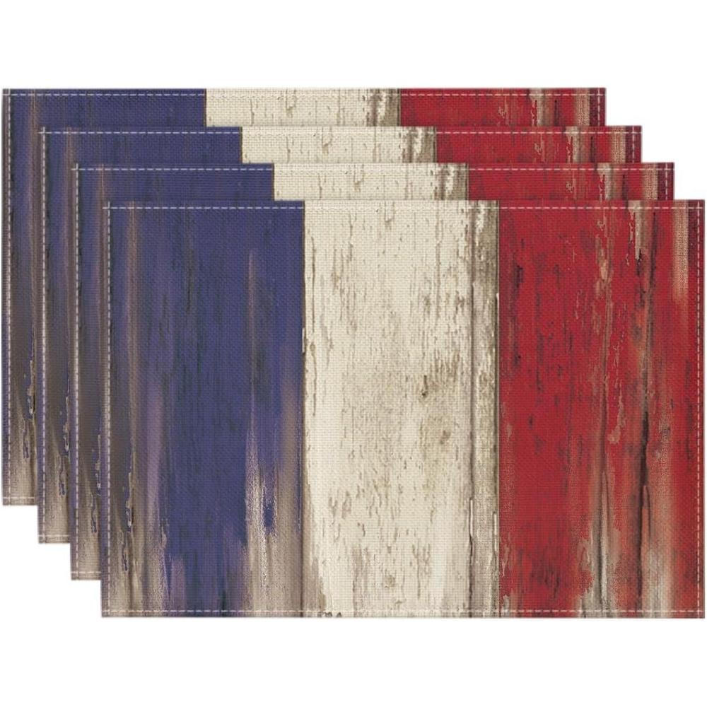 image:imageArtoid Mode Wood Style Stripes 4th of July Placemats Set of 4 12x18 Inch Memorial Day Patriotic Table Mats for Party Kitchen Dining DecorationBlueBeigeRed