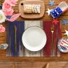 Artoid Mode Wood Style Stripes 4th of July Placemats Set of 4, 12×18 Inch Memorial Day Patriotic Table Mats for Party Kitchen Dining Decoration(Blue/Beige/Red)
