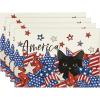 Artoid Mode Stars Black Cat Patriotic 4th of July Placemats Set of 4, 12×18 Inch Memorial Day Holiday Table Mats for Party Kitchen Dining Decoration