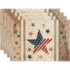 Artoid Mode Wood Stars Strip-Shaped Patriotic 4th of July Placemats Set of 4,12×18 Inch Memorial Day Seasonal Spring Table Mats for Party Kitchen Dining Decoration(Wood)