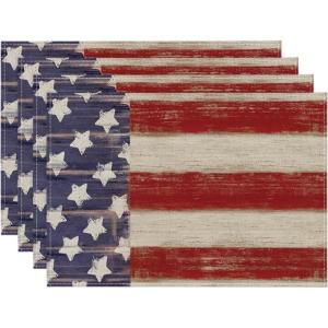 Artoid Mode American Star Stripes 4th of July Round Placemats Set of 4,14 Inch Patriotic Memorial Day Table Mats for Party Kitchen Dining Decoration(Red/Blue)