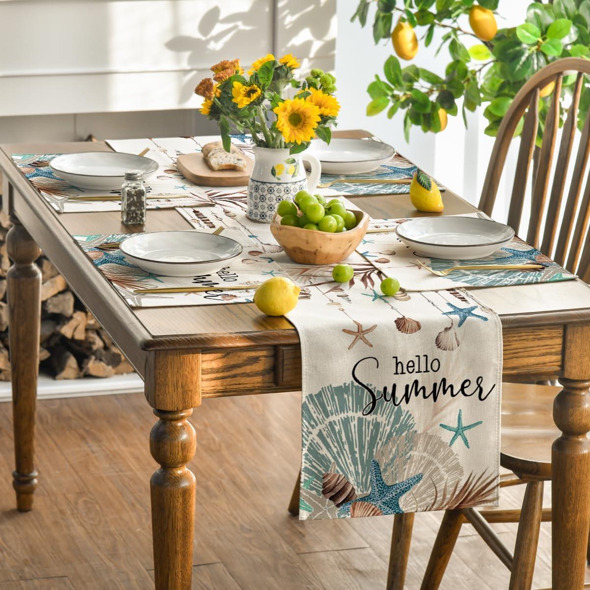 image:imageArtoid Mode Sunshine Starfish Shell Summer Placemats Set of 4 12x18 Inch Seasonal Spring Holiday Table Mats for Party Kitchen Dining Decoration