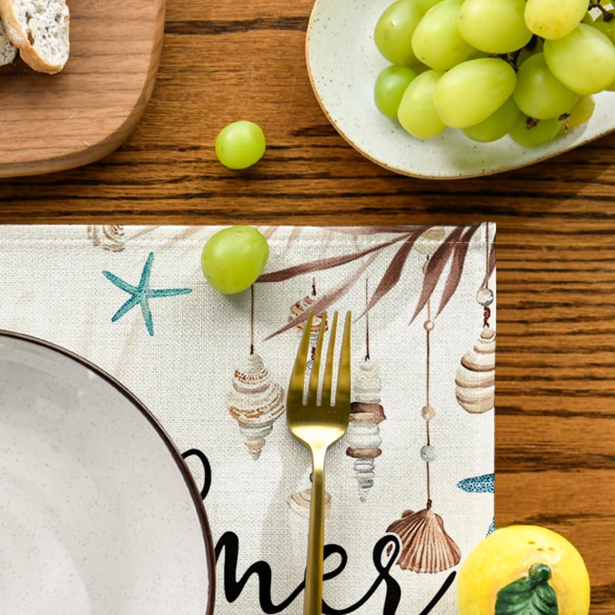 image:imageArtoid Mode Sunshine Starfish Shell Summer Placemats Set of 4 12x18 Inch Seasonal Spring Holiday Table Mats for Party Kitchen Dining Decoration