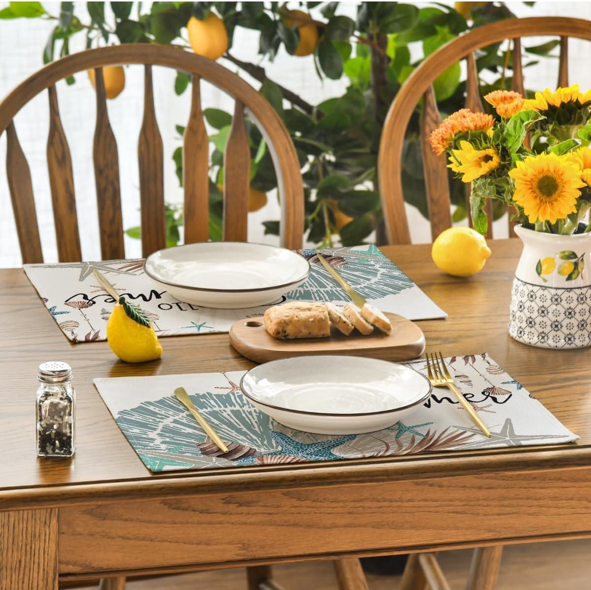 image:imageArtoid Mode Sunshine Starfish Shell Summer Placemats Set of 4 12x18 Inch Seasonal Spring Holiday Table Mats for Party Kitchen Dining Decoration