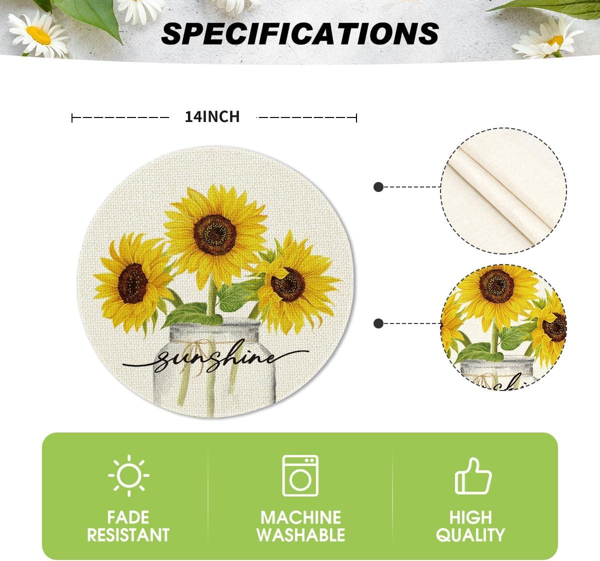 image:imageArtoid Mode Yellow Buffalo Plaid Sunflower Sunshine Vase Summer Placemats Set of 4 12x18 Inch Spring Table Mats for Party Kitchen Dining DecorationBeige