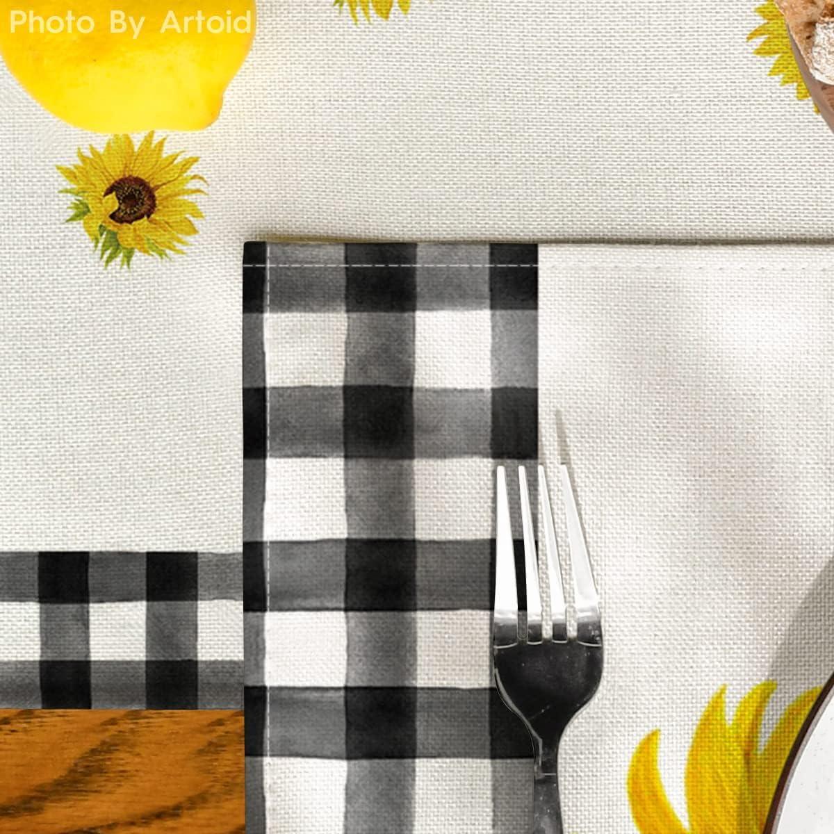 image:imageArtoid Mode Yellow Buffalo Plaid Sunflower Sunshine Vase Summer Placemats Set of 4 12x18 Inch Spring Table Mats for Party Kitchen Dining DecorationBeige