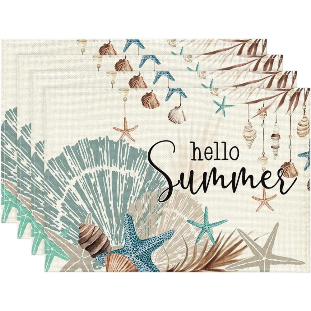 image:imageArtoid Mode Sunshine Starfish Shell Summer Placemats Set of 4 12x18 Inch Seasonal Spring Holiday Table Mats for Party Kitchen Dining Decoration