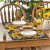 Artoid Mode Sunflower Bee Flower Polka Dot Summer Placemats Set of 4, 12×18 Inch Spring Table Mats for Table Runner Party Kitchen Dining Decoration(Black)