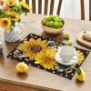 Artoid Mode Sunflower Bee Flower Polka Dot Summer Placemats Set of 4, 12×18 Inch Spring Table Mats for Table Runner Party Kitchen Dining Decoration(Black)