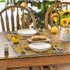 Artoid Mode Sunflower Bee Flower Polka Dot Summer Placemats Set of 4, 12×18 Inch Spring Table Mats for Table Runner Party Kitchen Dining Decoration(Wood)