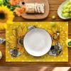 Artoid Mode Sunflower Bee Flower Polka Dot Summer Placemats Set of 4, 12×18 Inch Spring Table Mats for Table Runner Party Kitchen Dining Decoration(Yellow)