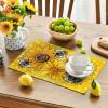 Artoid Mode Sunflower Bee Flower Polka Dot Summer Placemats Set of 4, 12×18 Inch Spring Table Mats for Table Runner Party Kitchen Dining Decoration(Yellow)