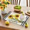 Artoid Mode Yellow Buffalo Plaid Sunflower Sunshine Vase Summer Placemats Set of 4, 12×18 Inch Spring Table Mats for Party Kitchen Dining Decoration(Beige)