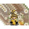 Artoid Mode Gnomes Flowers Leaves Summer Placemats Set of 4, 12×18 Inch Seasonal Summer Holiday Table Mats for Party Kitchen Dining Decoration(Wood)