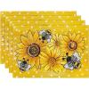 Artoid Mode Sunflower Bee Flower Polka Dot Summer Placemats Set of 4, 12×18 Inch Spring Table Mats for Table Runner Party Kitchen Dining Decoration(Yellow)