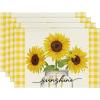 Artoid Mode Yellow Buffalo Plaid Sunflower Sunshine Vase Summer Placemats Set of 4, 12×18 Inch Spring Table Mats for Party Kitchen Dining Decoration(Yellow)