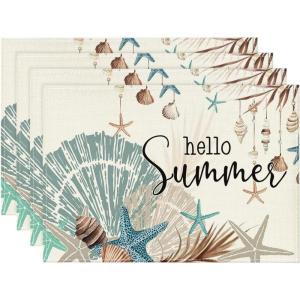 Artoid Mode Sunshine Starfish Shell Summer Placemats Set of 4, 12×18 Inch Seasonal Spring Holiday Table Mats for Party Kitchen Dining Decoration