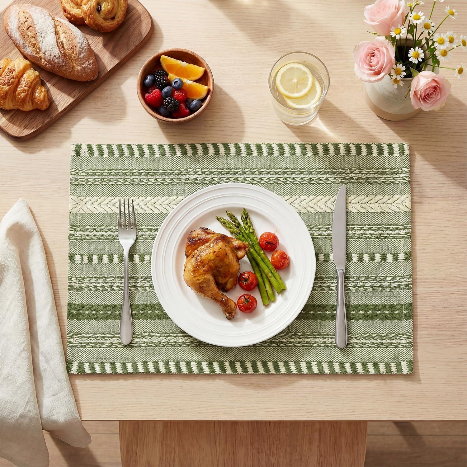 image:imageArtoid Mode Black Farmhouse Woven Braided Stripe Placemats Set of 412x18 Inch Seasonal Holiday Table Mats Party Kitchen Dining DecorationArmy Green