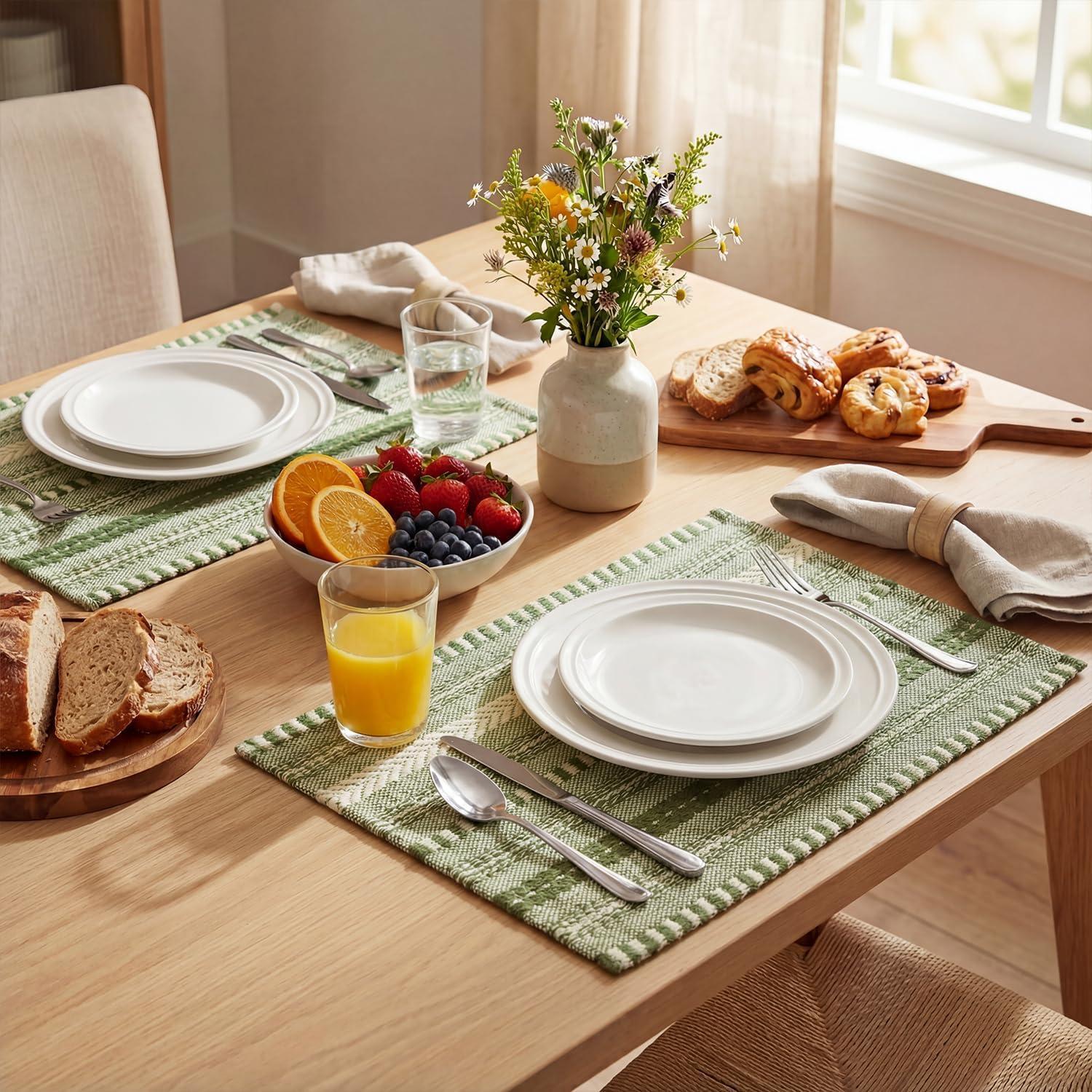 image:imageArtoid Mode Black Farmhouse Woven Braided Stripe Placemats Set of 412x18 Inch Seasonal Holiday Table Mats Party Kitchen Dining DecorationArmy Green