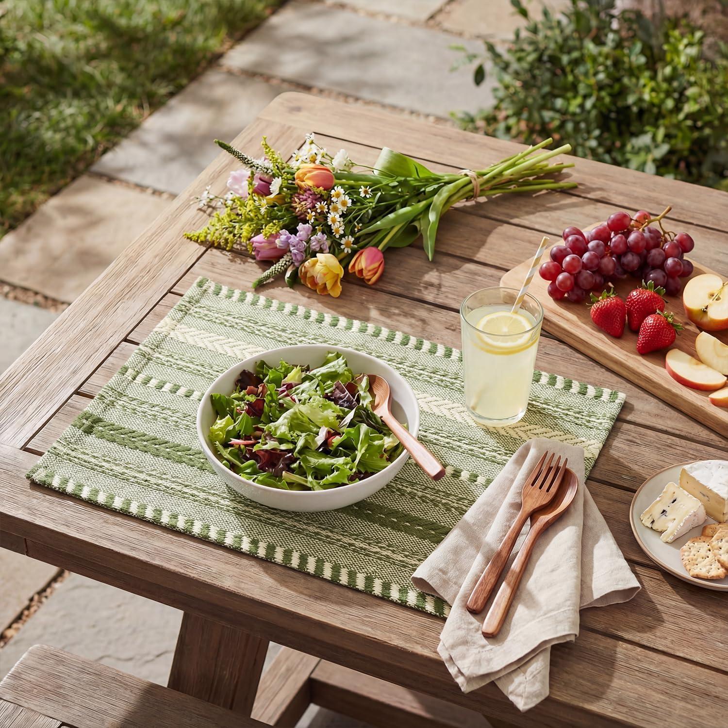 image:imageArtoid Mode Black Farmhouse Woven Braided Stripe Placemats Set of 412x18 Inch Seasonal Holiday Table Mats Party Kitchen Dining DecorationArmy Green