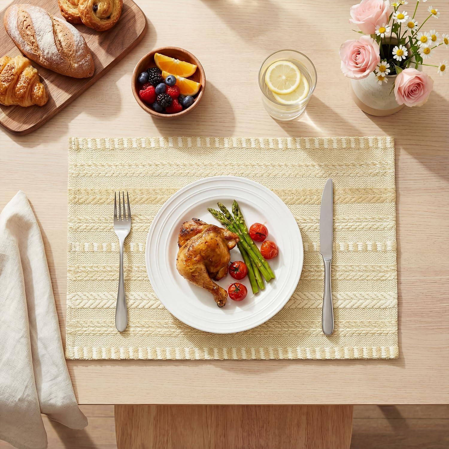 image:imageArtoid Mode Black Farmhouse Woven Braided Stripe Placemats Set of 412x18 Inch Seasonal Holiday Table Mats Party Kitchen Dining DecorationBurlap Brown