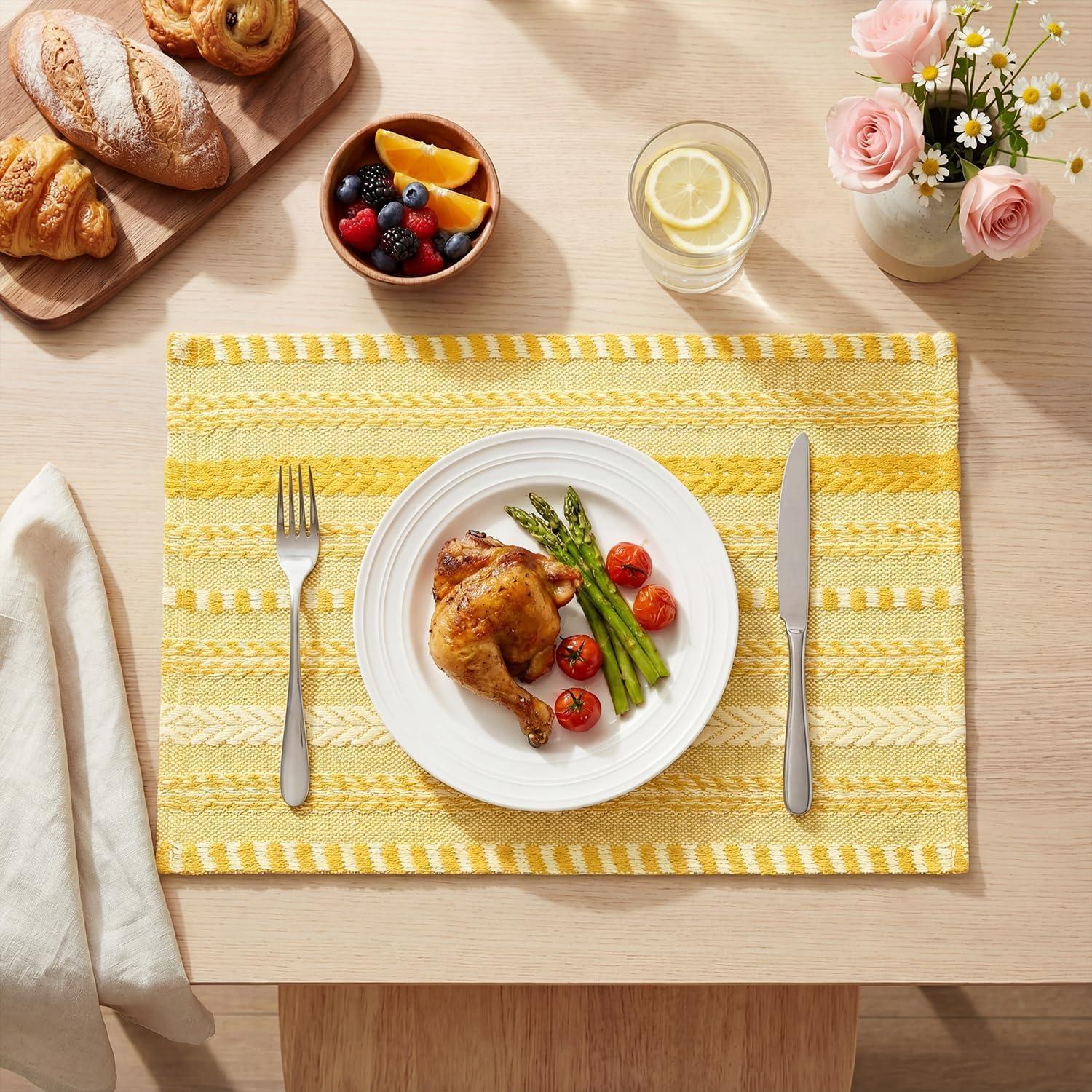image:imageArtoid Mode Black Farmhouse Woven Braided Stripe Placemats Set of 412x18 Inch Seasonal Holiday Table Mats Party Kitchen Dining DecorationYellow