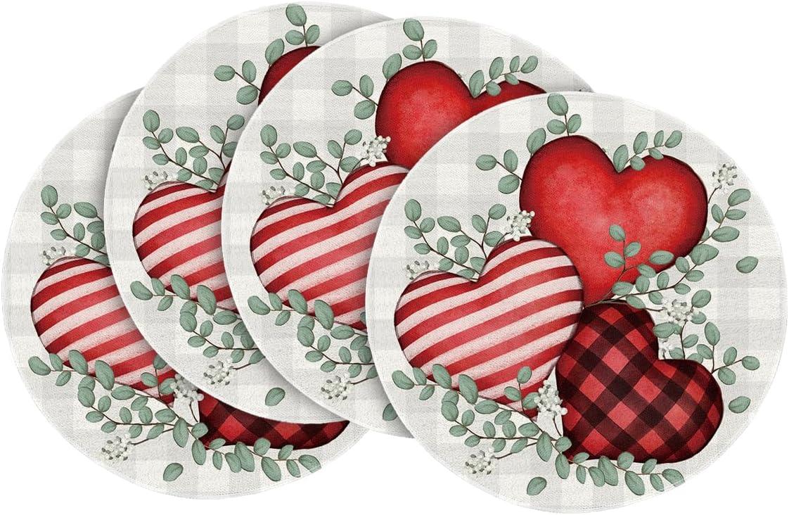image:imageArtoid Mode Buffalo Plaid Eucalyptus Hearts Valentine Placemats Set of 2 12x18 Inch Anniversary Wedding Table Mats for Party Kitchen DiningRedBeige