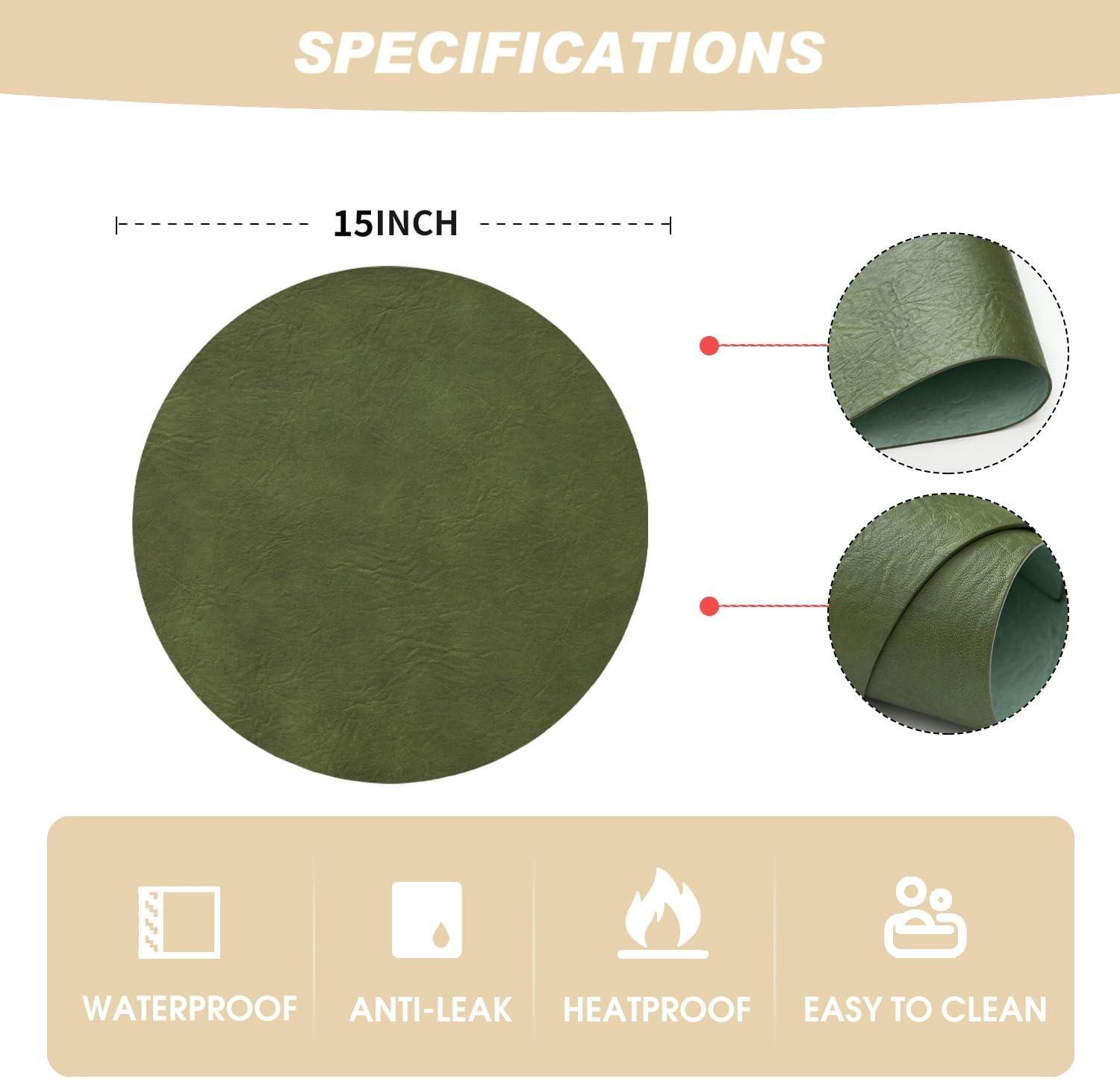 image:imageArtoid Mode Green Faux Leather Placemats Set of 4 15 Inch Waterproof Wipeable Heat Resistant Vinyl Place Mats Reversible Table Mats for St Patricks Day Dining DecorOlive Green