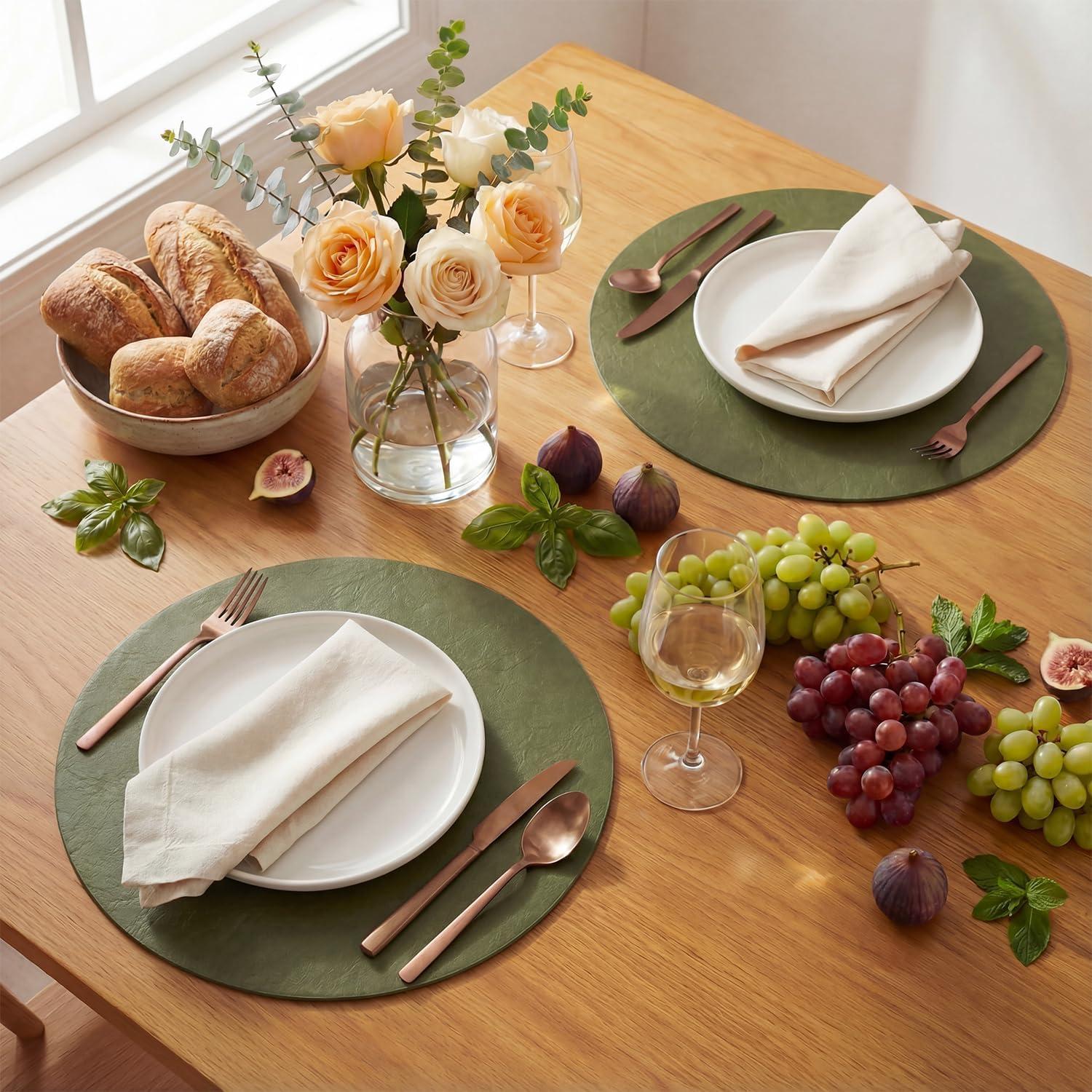 image:imageArtoid Mode Green Faux Leather Placemats Set of 4 15 Inch Waterproof Wipeable Heat Resistant Vinyl Place Mats Reversible Table Mats for St Patricks Day Dining DecorOlive Green