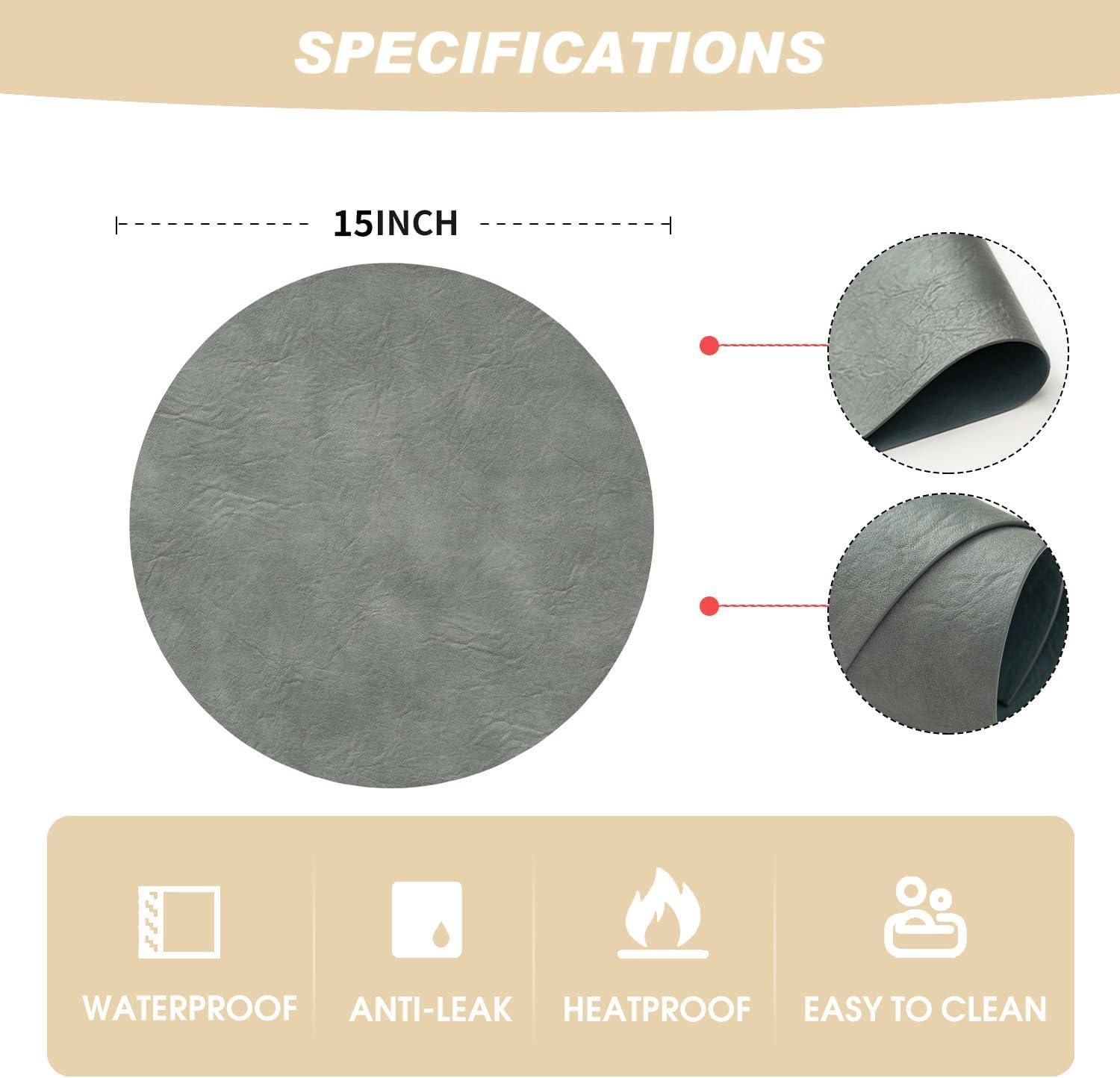 image:imageArtoid Mode Green Faux Leather Placemats Set of 4 15 Inch Waterproof Wipeable Heat Resistant Vinyl Place Mats Reversible Table Mats for St Patricks Day Dining DecorGray