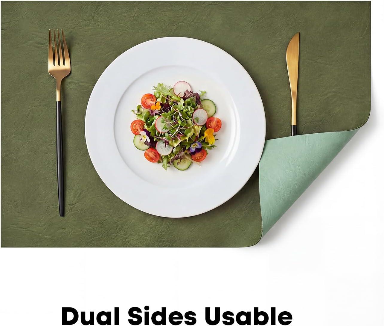 image:imageArtoid Mode Green Faux Leather Placemats Set of 4 15 Inch Waterproof Wipeable Heat Resistant Vinyl Place Mats Reversible Table Mats for St Patricks Day Dining DecorOlive Green
