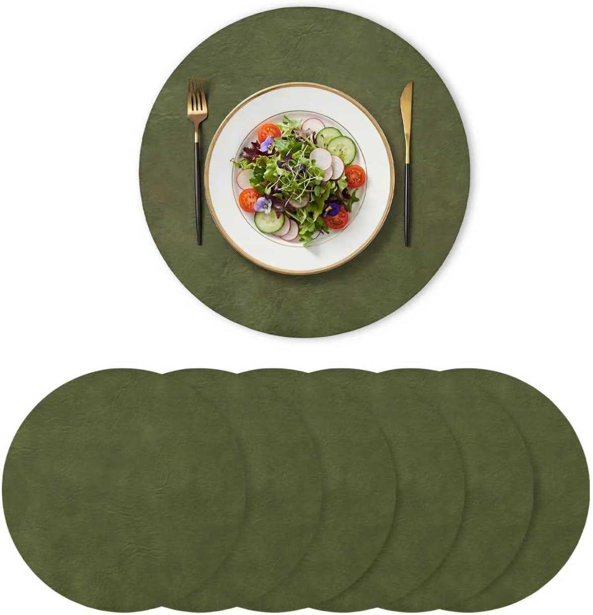 image:imageArtoid Mode Green Faux Leather Placemats Set of 4 15 Inch Waterproof Wipeable Heat Resistant Vinyl Place Mats Reversible Table Mats for St Patricks Day Dining DecorOlive Green